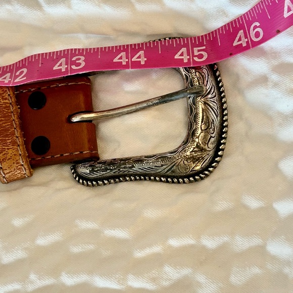 Wrangler men’s belt leather with decorative weave silver tone buckle size 38 - Picture 10 of 13